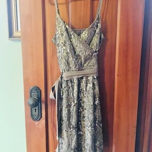 Express Gold Sequin Wrap Dress